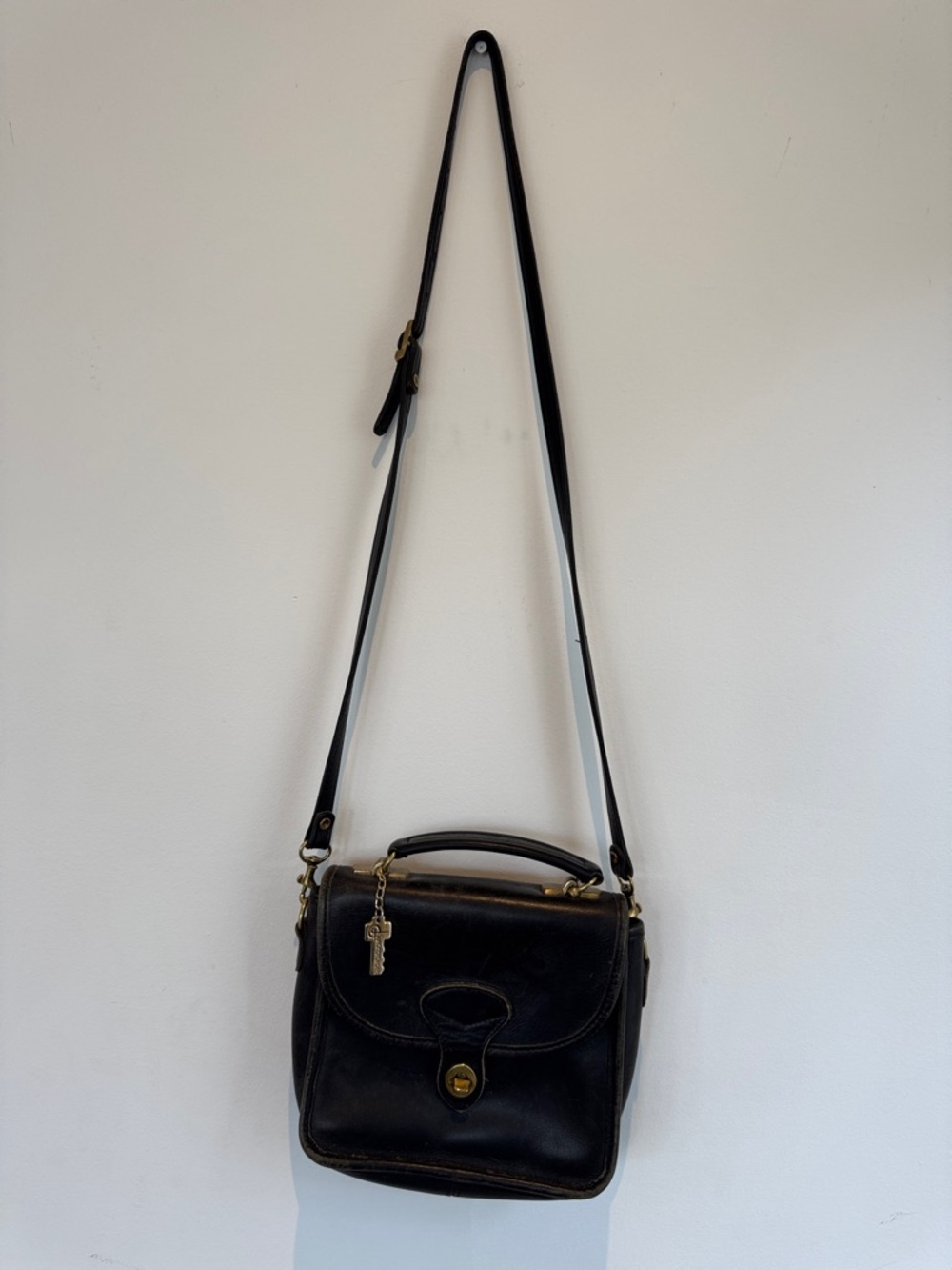 Jack Georges Made in USA Classic Black Leather Crossbody Bag with Top Handle